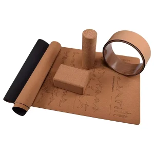 Natural Cork Rubber Non-Slip Yoga Mat Set for Home Exercise