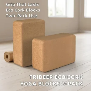 Natural Cork Yoga Blocks 2 Pack High Density Non Slip Eco Friendly for Women Pilates & Fitness 9”x6”x3”