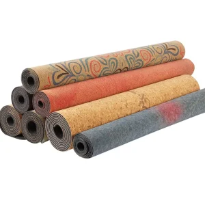 Natural Cork and TPE Non-Slip Yoga Pilates Mat with Position Lines