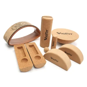 Natural Cork and Wood Yoga Kit with Yoga Wheel, Blocks, Balance Board, Home Exercise