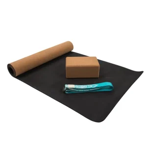 Natural Cotton, Cork and Rubber Yoga Mat Set with Pilates Strap and Yoga Block