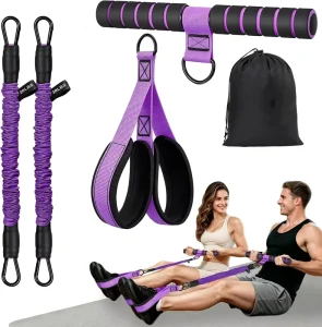 Natural Latex Pedal Resistance Band Set 2-Level Adjustable 30 LBS with Foam Handles and Foot Loops