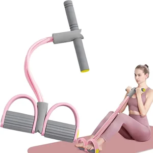Natural Rubber 4-Tube Tension Rope Resistance Bands with Yoga Pedal Puller for Abdomen, Waist, and Arm Training