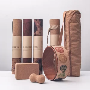 Natural Rubber Cork Yoga Mat Set with Cork Yoga Wheel Fascia Ball Yoga Block Stretch Training Equipment