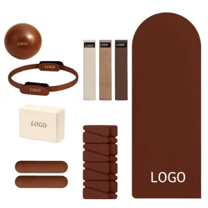 Natural Rubber PU Custom Yoga Mat Pilates Kit Custom Yoga Accessory Set Brown Pilates Ball Silicone Ankle Weight Wrist Weight