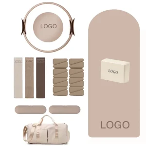 Natural Rubber PU Yoga Mat and Pilates Kit with Brown Pilates Ball, Silicone Ankle and Wrist Weights