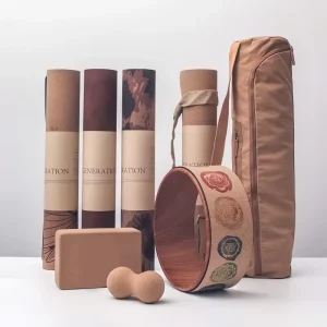 Natural Rubber Thickened Fine Grain Cork Yoga Mat Set for Gym and Home Pilates