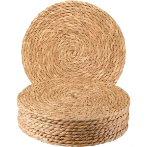 Natural Water Hyacinth Woven Braided Placemats, 12-Inch and 13-Inch, Rustic Dining Table Mats