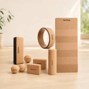 Natural Wooden Foldable Portable High Density Non-Slip Cork Yoga Block Set