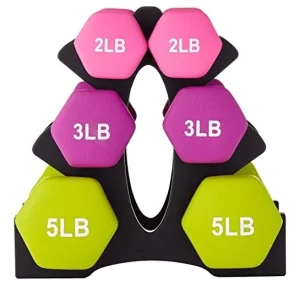 Neoprene Coated Hex Dumbbell Kit with Support Set of 6 Dumbbels (3 Pairs) 2LB 3LB 5LB or 3LB 5LB 8LB Dumbbell Fucsia