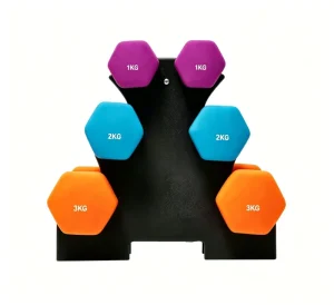 Neoprene-Dipped Cast Iron Dumbbell Set, 12kg, with Stand, Home Gym