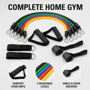 New Design Custom Color Resistance Bands Set with Handles Ankle Straps Door Anchor for Yoga Gym Fitness Training
