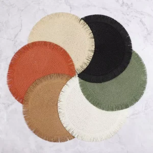 New Round Paper Rattan Placemat with Tassels Bohemian Style Heat-Resistant Table Mat
