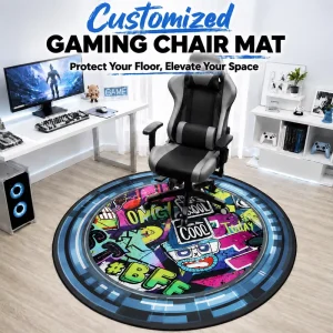 Noise-Reducing Scratch-Resistant Desk Chair Mat Custom Diameter Printed Gaming Rug for Streaming Studio Use