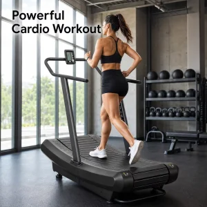 Non-Motorized Self-Powered Curved Slat-Belt Treadmill for Professional Gym