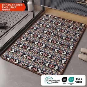 Non Slip Bath Mat Quick Dry Absorbent Grey Textured Woven Bathroom Floor Mat Custom Logo OEM Factory