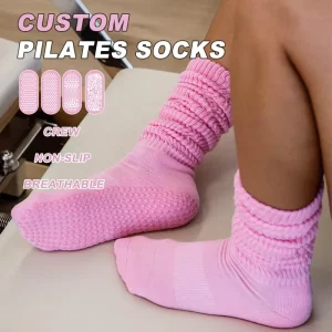 Non-Slip Crew Pilates Socks with High-Elastic Cotton Cuff, Breathable