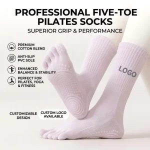 Non-Slip Five-Toe Pilates Socks for Women Breathable Combed Cotton Barre Yoga Fitness Grip Socks Factory OEM
