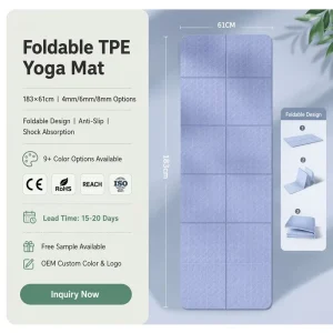 Non-Slip Foldable TPE Pilates Pad Yoga Mat, 183cm Thickened Portable Floor Cushion for Home Workouts