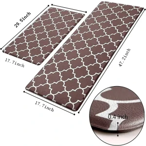 Non-Slip Kitchen Door Mat Set, Rubber-Backed PVC Leather, Cushioned Standing Anti-Fatigue Floor Mat