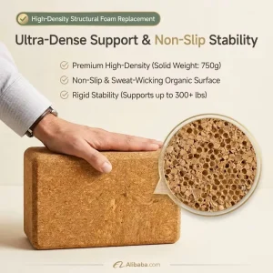 Non Slip Natural Cork Yoga Brick High Density Stable Support for Yoga and Pilates Odorless