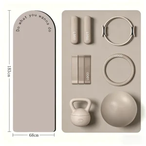 Non-Slip Oval Arch Shape PU Natural Rubber Yoga Mat Set with Resistance Band and Pilates Ring