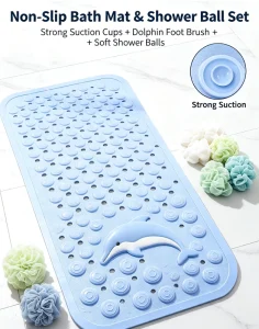 Non-Slip PVC Bath Mat with Suction Cups Massage Shower Mat Flower-Shaped Solid Wave Design