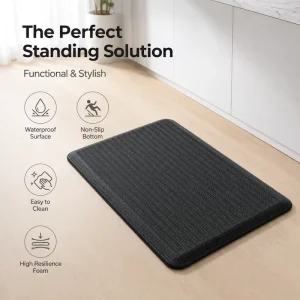 Non-Slip Waterproof Anti-Fatigue PU Leather Kitchen Floor Mat Cushioned Standing Mat for Living Room and Bedroom