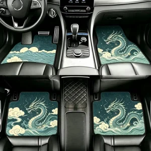 Non Slip Waterproof Car Floor Mats Chinese Dragon Pattern Custom Printed 4PCS Universal Auto Foot Pads