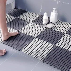 Non Slip Waterproof Interlocking Drainage Tile Mat for Bathroom Shower Kitchen and Toilet