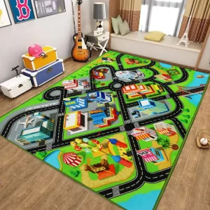 Non-Toxic Printed Children’s Nylon Carpet Play Mat, Cartoon Design