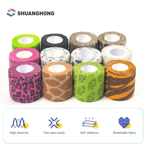 Nonwoven Easy-Tear Self-Adhesive Elastic Cohesive Vet Wrap Bandage, Printed