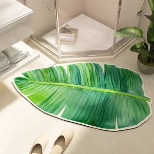 Nordic Green Leaf-Shaped Diatomaceous Earth Bath Mat Quick-Drying Non-Slip Absorbent
