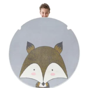 Nordic Kids’ Round Washable Polyester Carpet with Animal Print