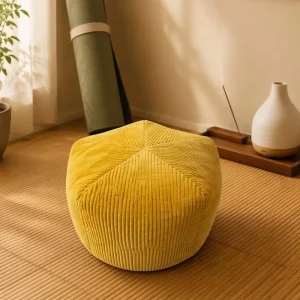 Nordic Ribbed Corduroy Round Pouf Ottoman Mustard Yellow Floor Cushion Footstool for Living Room Bedroom Hotel Home Decor