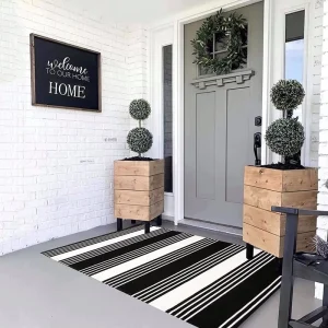 Nordic Style Washable Machine Made Rectangle Floor Mat Black Solid Woven 0.4in Thick Cotton Bedroom Living Room