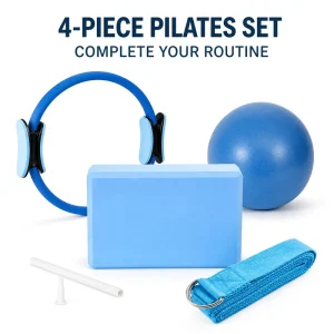 ODM 4PC Pilates Sculpting Kit Workout Circle 25cm PVC Core Ball High Density EVA Yoga Brick D Ring Stretch Belt