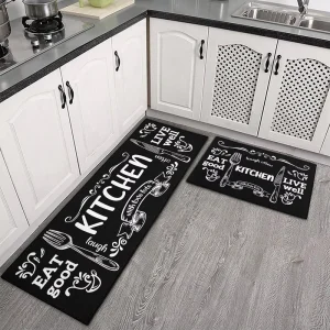 OEM Design 2 Piece Non slip Washable Kitchen Floor Rug Polyester Water Absorbent Simple Kitchen Mat Set