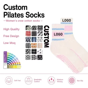 OEM Factory Custom Logo Knit Cotton Unisex Pilates Socks Crew Standard Sports Casual Grip Socks Non Slip Yoga Socks