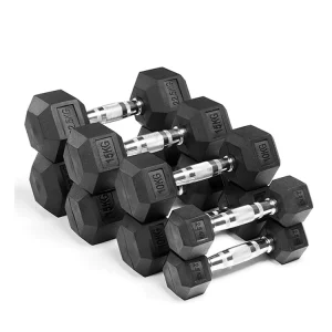 OEM Factory YHAC-001 Cast Iron Core Rubber-Coated Hex Dumbbell, Black, up to 100 kg, Custom Logo