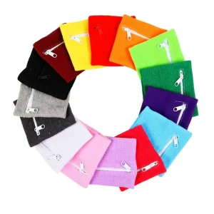 OEM Knitted Zipper Pocket Wristband Sports Sweat Wrist Wallet for Gym, Basketball, Running, Cycling, and Outdoor Key Card Storage