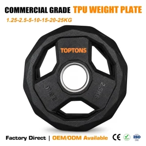 OEM ODM Factory 12-Sided TPU Weight Plates with 3 Hand-Grip Holes, Cast Iron Core, 1.25-25 kg, for Weightlifting