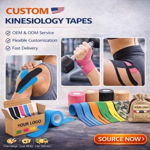 OEM ODM Kinesiology Tape Pre Cut Patch Shape Roll Muscle Support Sports Tape 95% Cotton Blend CE Certified Water
