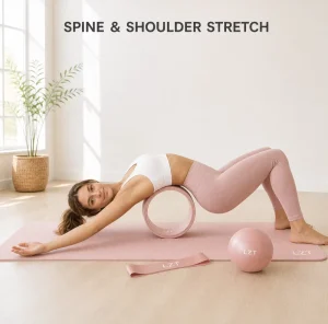 OEM Yoga Kit Set with Pilates Ball, Knitted Resistance Band, TPE Mat, Yoga Wheel and Canvas Bag