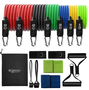 ONESTARSPORTS 11pcs Tpe Exercise Fitness Workout Bands Strength Training Natural Latex Resistance Bands Tube Bands Set With Hand