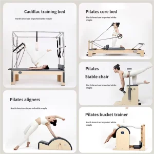 Oak 5-Piece Pilates Reformer Cadillac Tower Kit with Chair Ladder Barrel Aluminum Alloy