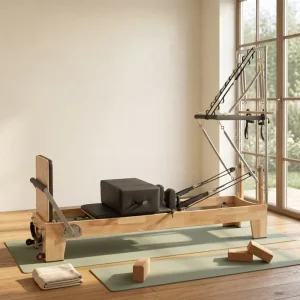 Oak Half Elevated Pilates Reformer Heavy Duty Solid Wood Pilates Workout Machine for Fitness Training