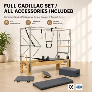 Oak Pilates Reformer Cadillac with Band Tower for Home and Studio