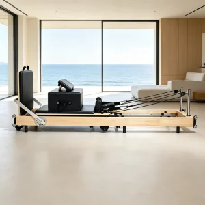 Oak Pilates Reformer with Foldable Frame for Studio and Gym Use