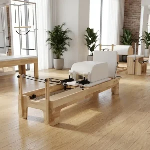 Oak Wood Low-Noise Pilates Reformer for Commercial and Group Classes
